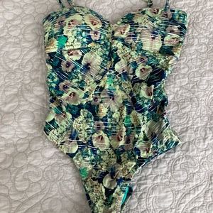 Nanette Lepore green floral 1 piece swimsuit